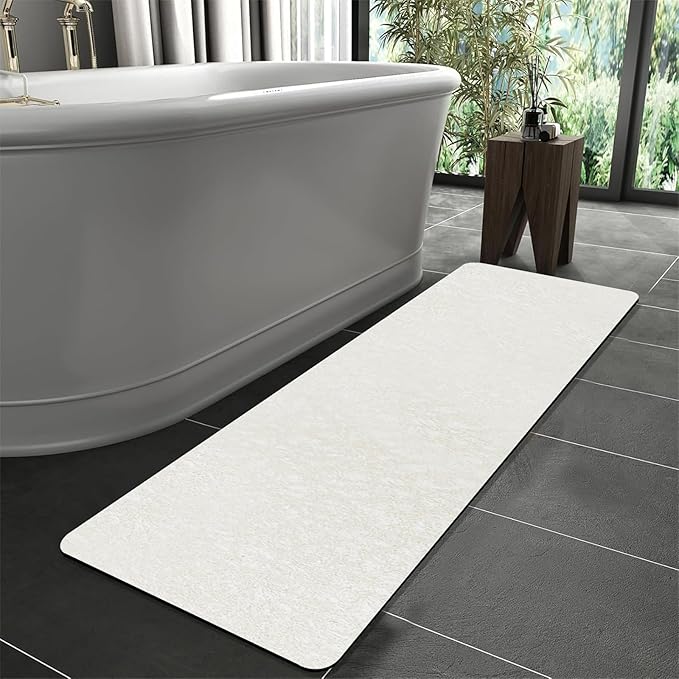 Extra Long Bathroom Rugs Diatomaceous Earth Bath mat Super Absorbent Quick Dry Non Slip Bath Mat Thin Runner Rug Fit Under Door-Shower Rug for in Front of Bathtub Shower, Beige, 23.6"x66.9"