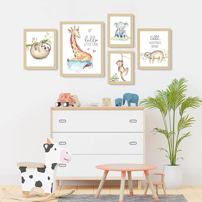 ArtbyHannah Framed Woodland Nursery Wall Decor, Multi-Size Cute Baby Wall Art Room Decor for Kids, Safari Adorable Jungle Animals Artwork Prints for Playroom Bedroom Baby Shower Decoration(4 Pack)