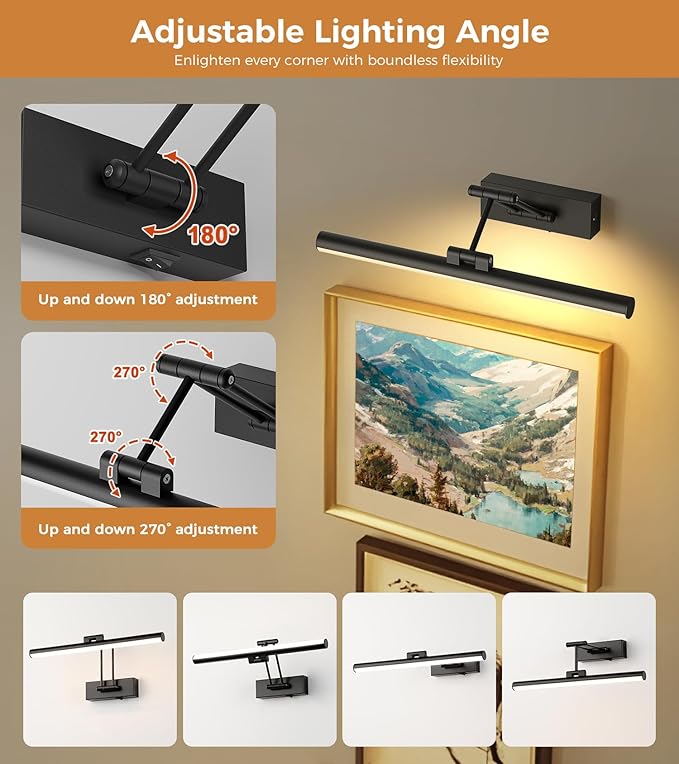 Joossnwell Battery Operated Picture Lights Wireless Painting Light with Remote Art Lighting for Wall Black Rechargeable Gallery Wall Light for Frame Display Artwork Portrait 15.43 Inch