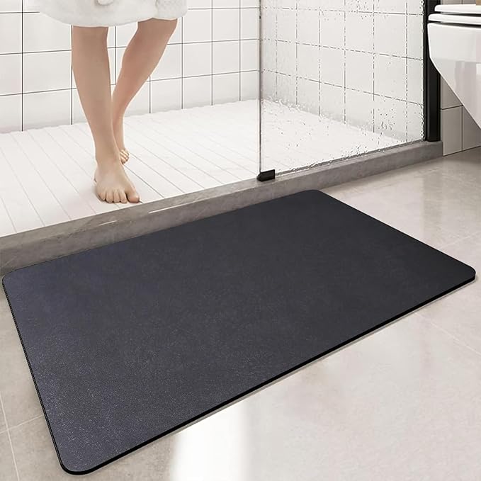 Diatomaceous Earth Bath mat Bathroom Rugs Super Absorbent Quick Dry Non Slip Bath Mat Thin Bathroom Floor Mats Fit Under Door-Shower Rug for in Front of Bathtub Shower, Dark Grey, 15.7"x35.4"