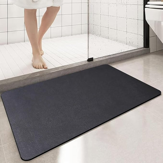 Large Bathroom Rugs Diatomaceous Earth Bath mat Super Absorbent Quick Dry Non Slip Bath Mat Thin Bathroom Floor Mats Fit Under Door-Shower Rug for in Front of Bathtub Shower, Dark Grey, 19.6"x31.5"