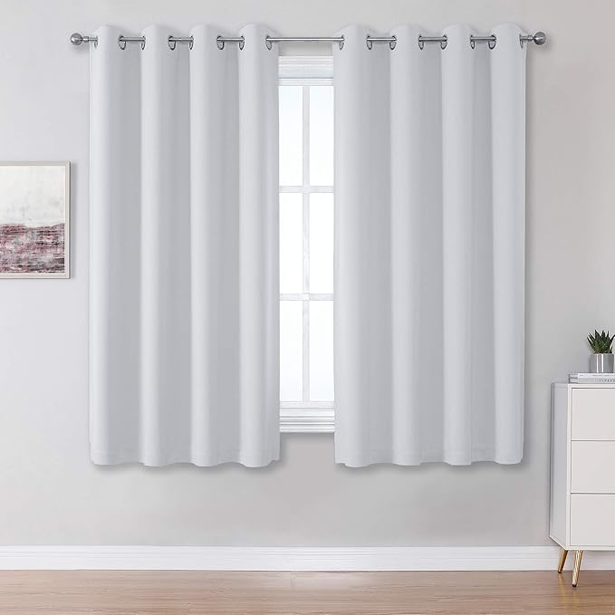 DUALIFE Greyish White Curtains for Small Windows Thermal Insulated Window Treatment Blackout Curtain Drapes for Bedroom/Living Room 52x45 Inch Length,Set of 2 Panels Grommet Top