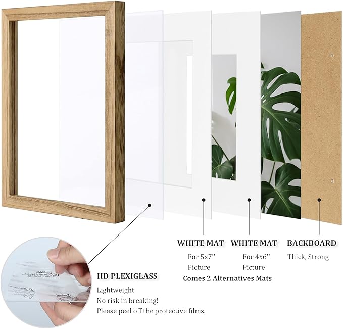 Egofine 8x10 Picture Frames with Plexiglass, Display Pictures 4x6/5x7 with Mat or 8x10 Without Mat Set of 4 for Tabletop and Wall Mounting, Carbonized Brown