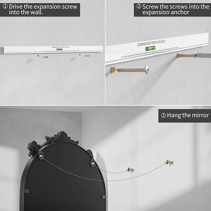 PAIHOME Arched Mirror, 24x36 Inch Antique Black Wall Decor Mirror with Metal Frame, Wall Mounted or Leaning