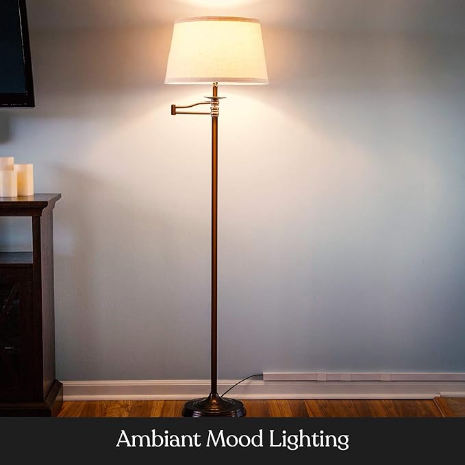 Brightech Caden LED Floor Lamp - Tall Standing Lamp with Swing Arm for Living Rooms & Offices - Industrial Bronze