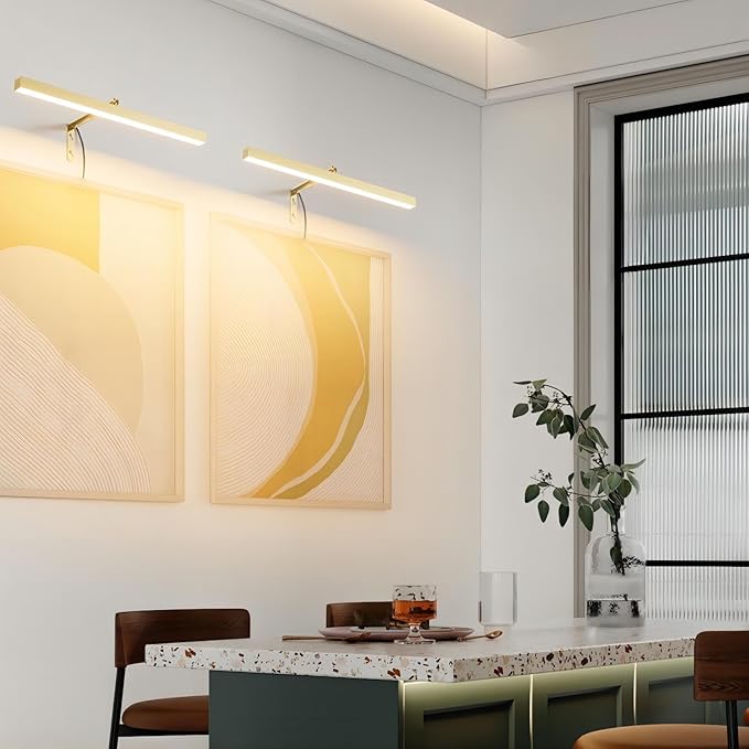 Glod LED Picture Lights for Paintings Plug in,15.75 Inch Adjustable Art Light for Display Art Work, 3 Color Lighting, Plug in Picture Light with Remote for Frame Dartboard, Gold