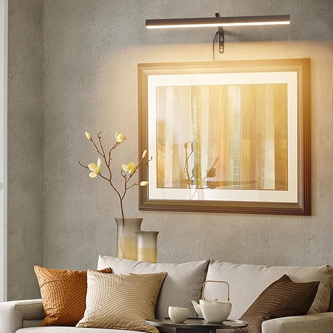 Plug in Picture Lights for Wall, 16 inch Dimmable LED Art Light with Remote, 3 Colour Temperature Gallery Painting Wall Light for Picture Display Dartboard Art Work (Black)