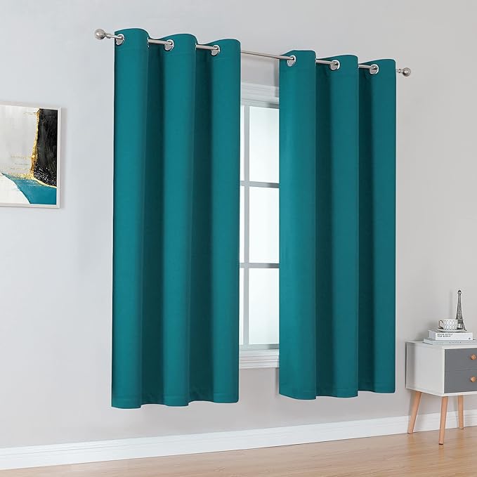 DUALIFE Teal Blackout Curtains 63 Inch Length with Grommet Teal Blue Bedroom Curtains 2 Panels Set Teal Drapes Thermal Insulated Room Darkening Curtains for Boy Living Room 42 x 63 Inch