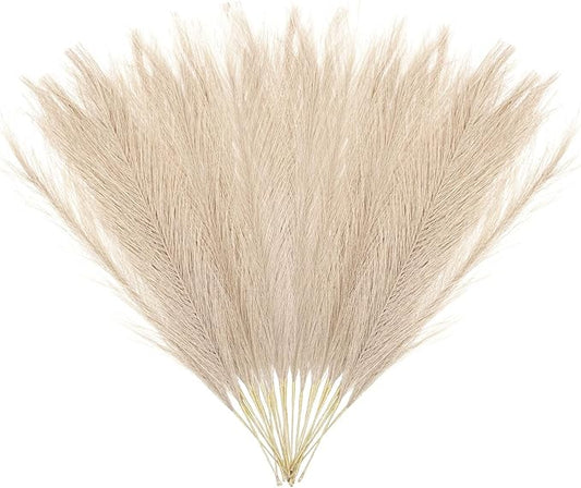30 Pcs Light Coffee Faux Pampas Grass, 17 Inches Artificial Pampas Grass Bulk, Short Fluffy Faux Pompas for Vase Filler, Home Boho, Wedding Anniversaries, Baby Shower Decoration