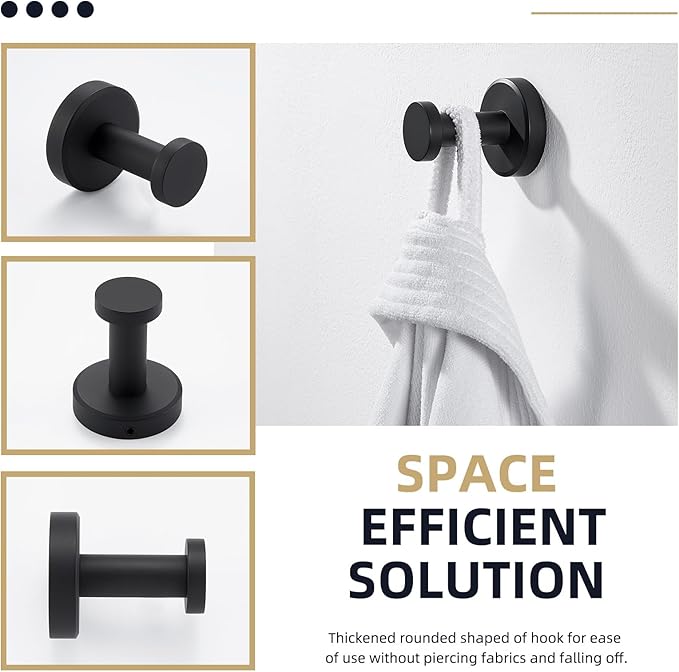 Angle Simple Towel Hook Matte Black, Stainless Steel Bathroom Hand Towel Holder, Compact Round Robe Hook Wall Mount