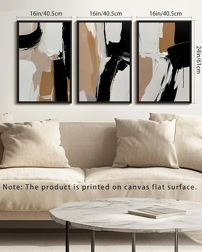 KUVIOKE Black Abstract Shapes Framed Canvas Wall Art Minimalist Graffiti Pastel Wall Decor Modern Illustration Art Painting Home Decor 16x24in (Black Framed)