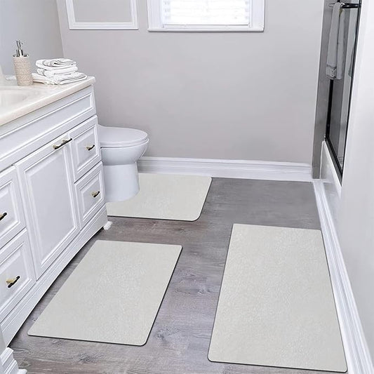 Diatomaceous earth bath mat Bathroom Rugs Sets 3 Piece Super Absorbent Quick Dry Bath Mats, Rubber Non Slip Shower Mat and Toilet Mat U Shape, Shower Rug for in Front of Bathtub Shower, Grey