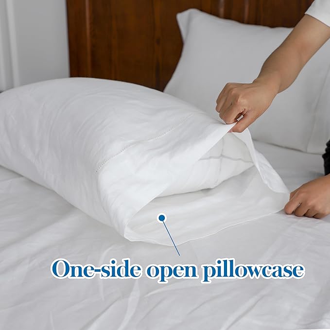 Simple&Opulence 100% Linen Pillowcase with Hand Drawing Hemstitch Pillow Cover Queen Size Set of 2 Soft and Durable (White, 20''x30'')