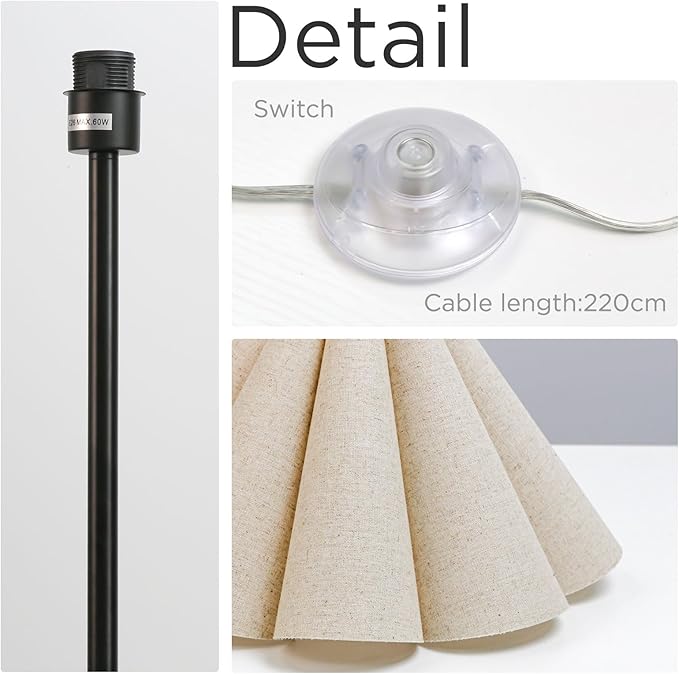 KUNJOULAM Modern Floor Lamp, Black Pole Floor Lamps, Simple Design Tall Lamp with Beige Lampshade, Standing Lamp for Living Room, Bedroom, Office, Home (Without Bulb)