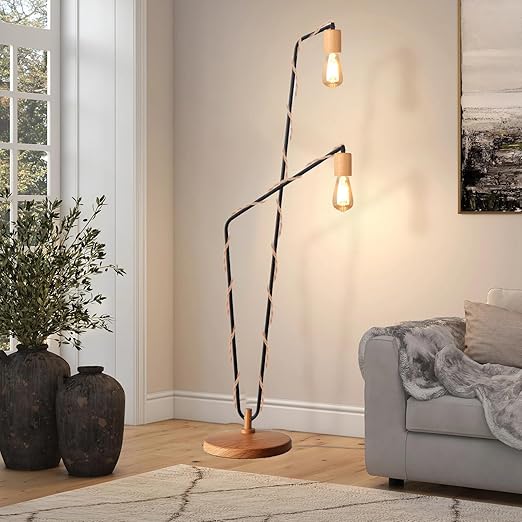 Arturesthome Wood Pendant Light Cord Kit with Switch, 23FT Vintage Industrial Hanging Light Plug in Lamp Cord with Twisted Nylon Rope Lights Socket E26 E27 for Farmhouse Lamp Cable Retro DIY