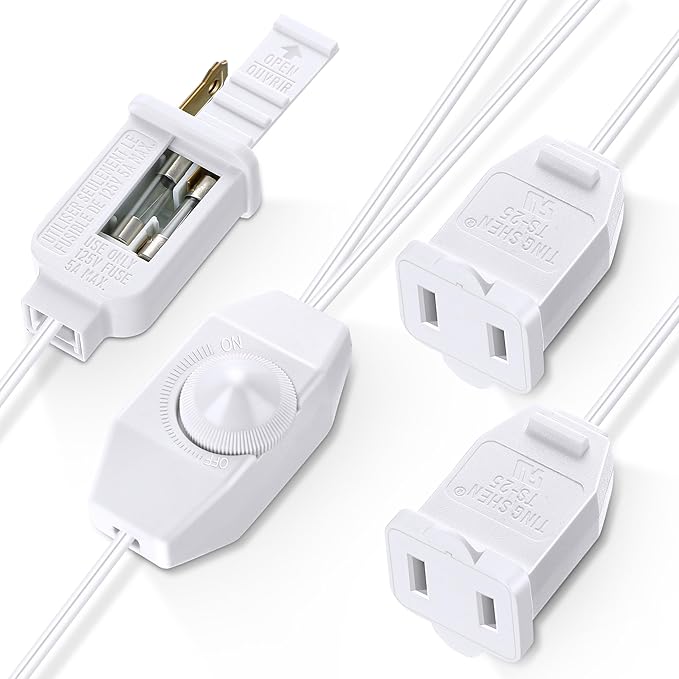 Plug in Dimmer, Lamp Dimmer Switch with Cord for Christmas Village Houses Lights Cord, Table or Floor Lamps, Incandescent/Halogen, Dimmable LED/CFL Lights, Rotary Control, 150W, 12.7 Feet
