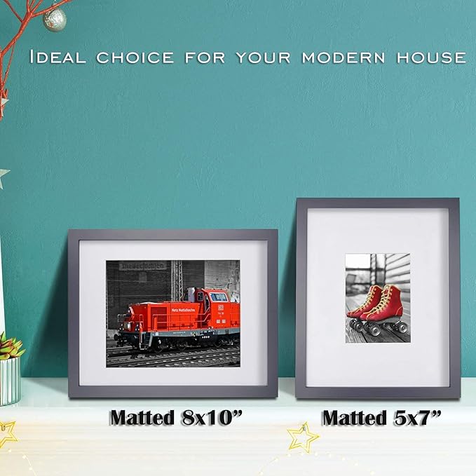 Egofine 11x14 Picture Frames 4 Pack Display Pictures 5x7/8x10 with Mat or 11x14 Without Mat Made of Solid Wood Covered by Plexiglass for Table Top Display and Wall Mounting Photo Frames, Dark Gray
