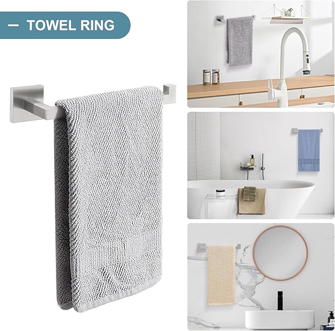 Towel Bar Set 5 Pieces Brushed Nickel Bathroom Hardware Set Includes 23.6 Inch Towel Bar Toilet Paper Holder Towel Ring Towel Hooks SUS304 Stainless Steel Hand Towel Holder for Bathroom Wall Mounted