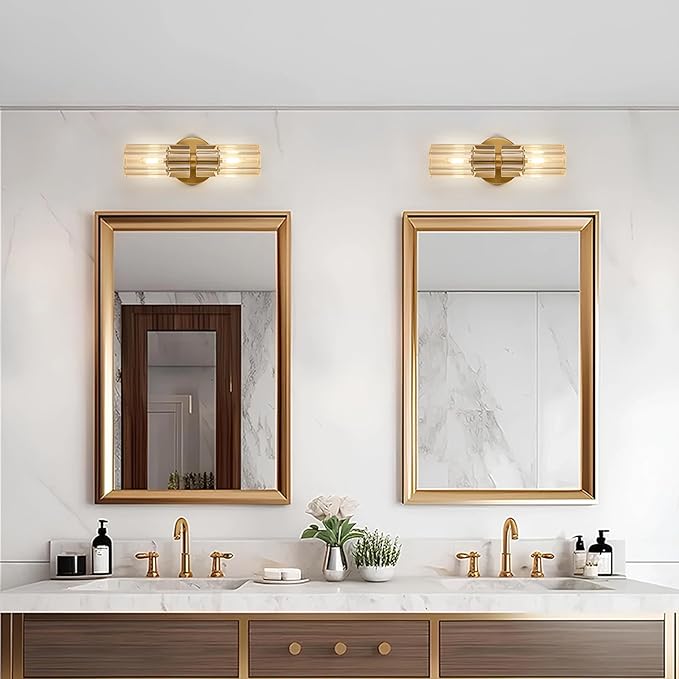 Crystal Wall Sconces, 13" Modern Brass Sconces Lighting with K9 Crystal Lampshade,Indoor Wall Sconce Bedroom Wall Light Fixtures for Living Room Bathroom Hallway Stairs Entryway