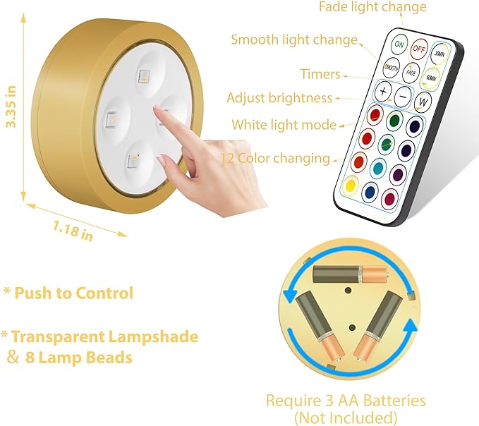 3Pcs Picture Light Battery Operated, 13 RGB Color Magnetic Led Art Display Light for Picture Frame Artworking, Wireless Painting Light with Remote Control, Party Wall Decorative Lighting, Gold-RGB
