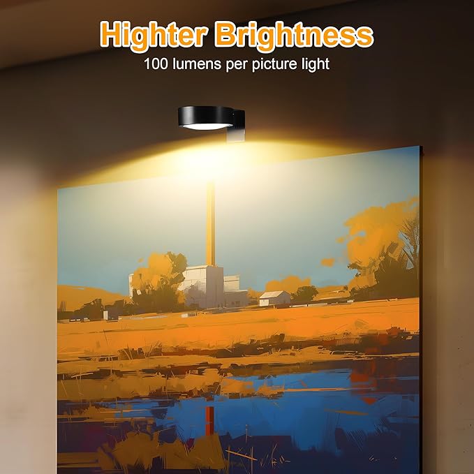 3-Pack Picture Lights for Wall, Rechargeable Battery Operated LED Painting Light with Remote Control Dimmable & Timer, 3 CCT Magnetic Art Display Lighting, Wireless Wall Decor Puck Light, Black