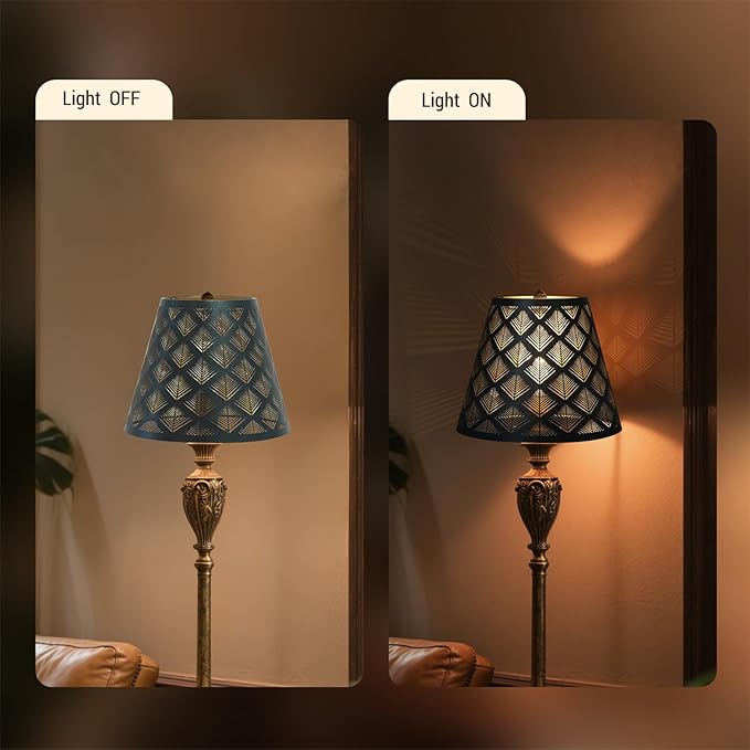 Small modern black gold lamp shades,metal boho scalloped lamp shade,Lamp shade replacement 5" top, 9" bottom, 7" high (Spider Fitter) lamp shades for table lamps and floor lamp,Unique arrow Etched