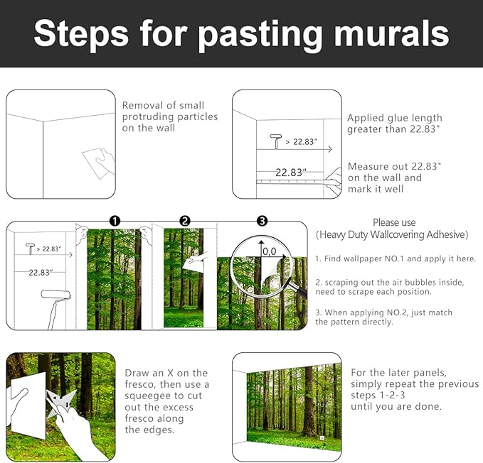 -Green Forest Landscapes Woodland Tree Fabric Wallpaper Living Room Bedroom Bathroom Jungle Wall Mural- 91"x65"（ not Peel and Stick）