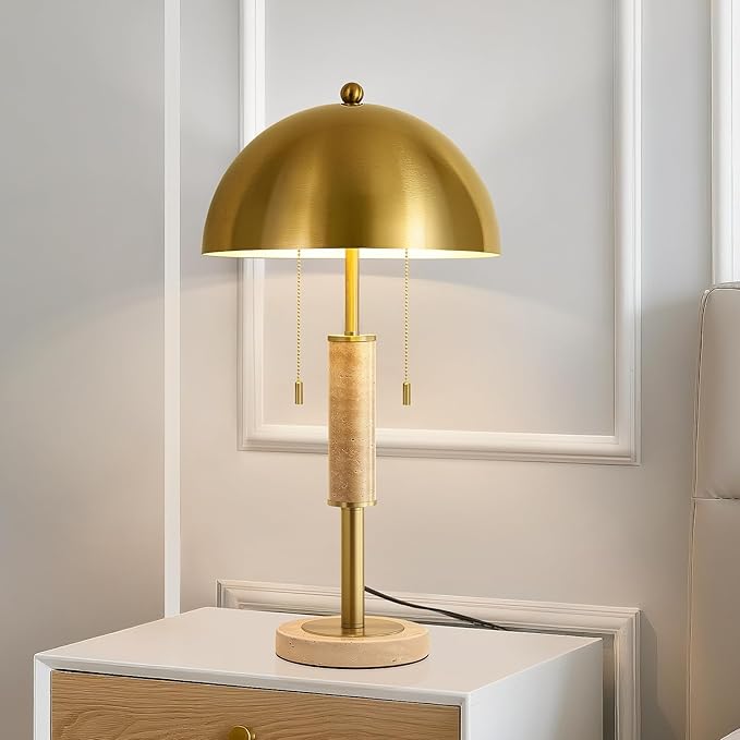 24" Modern Table Lamp for Living Room Gold Metal Nightstand Lamp with High-Grade Decorative Travertine Mid Century Table Lamp for Bedroom Side Table Bedside End Table
