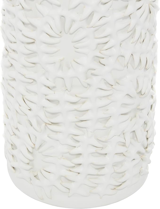 Deco 79 Ceramic Floral Embossed Vase, 6" x 6" x 21", White