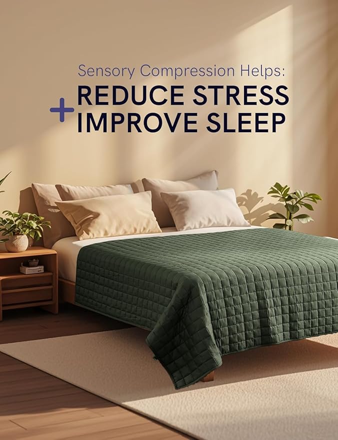 YnM 25lbs Weighted Blanket for Adults, Cotton Heavy Bed Throw Blanket with Cooling Glass Beads for All Season Use, Ideal for One Person of 240lbs (60x80 Inches, Queen Bed, Army Green)