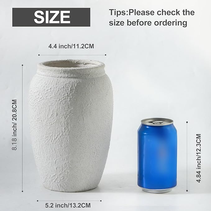 Ceramic Farmhouse Flower Vase, 8.2 Inch Terracotta Rustic Vase, Christmas Decorative Pottery Flower Vases for Living Room, Entryway, Table, Shelf Decor