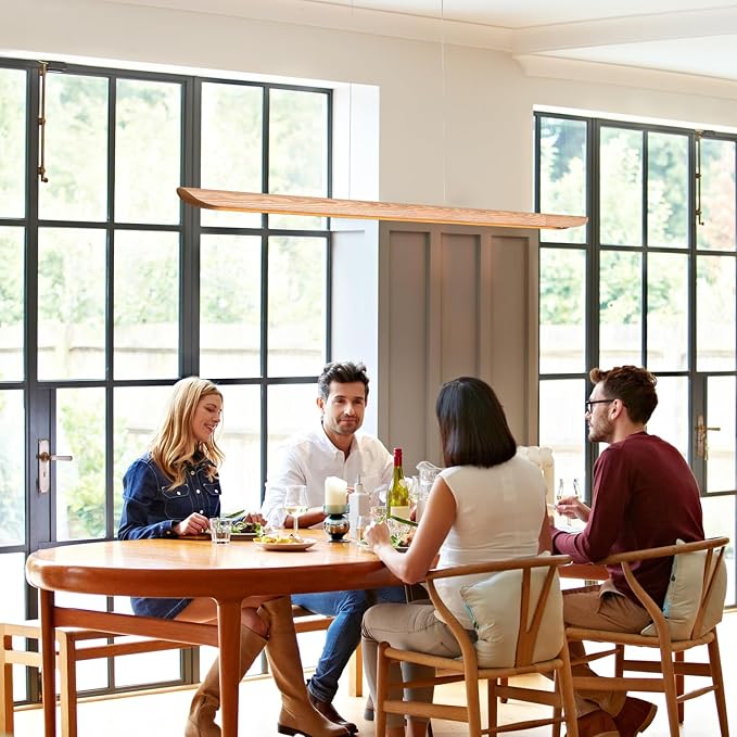 71" 40W Wood LED Linear Pendant Light Fixture,Dimmable Pool Table Island Lights,Modern Linear Hanging Chandeliers,for Dining Room Kitchen Island,Pool Table Lights,Natural Wood Color