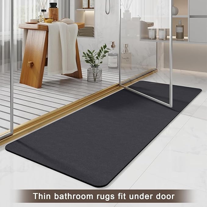 Diatomaceous earth bath mat Bathroom Rugs Sets 3 Piece Super Absorbent Quick Dry Bath Mats, Rubber Non Slip Shower Mat and Toilet Mat U Shape, Shower Rug for in Front of Bathtub Shower, Dark Grey
