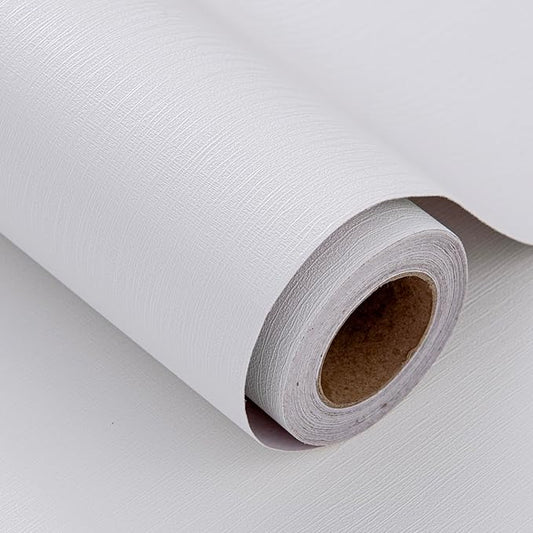 White Grasscloth Wallpaper Peel and Stick Fabric Linen Textured 24"x394" Classic Faux Grassweave Upgraded Thick Self-Adhesive Neutral Contact Paper Vinyl Film Liner Roll for Home Use