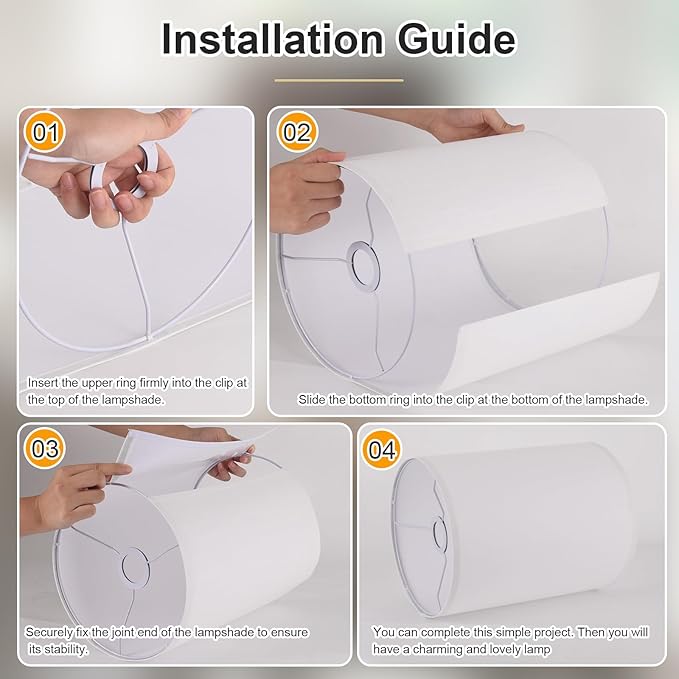 White Linen Tall Drum Lampshade, 10" Top x 10" Bottom x 13" High Lamp Shade, Lamp Shade Replacement for Table and Floor Lamps, Pendant Light, Handcrafted Lampshade, Easy Assembly