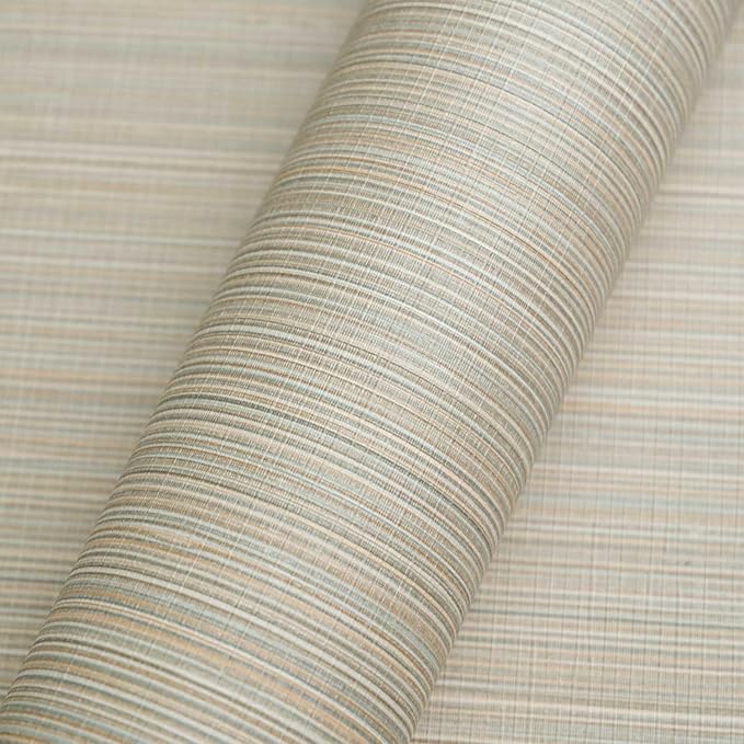 20.8" x 196.8" Grasscloth Wallpaper, Beige Textured Peel and Stick Wallpaper for Decor Bedroom Kitchen Cabinet