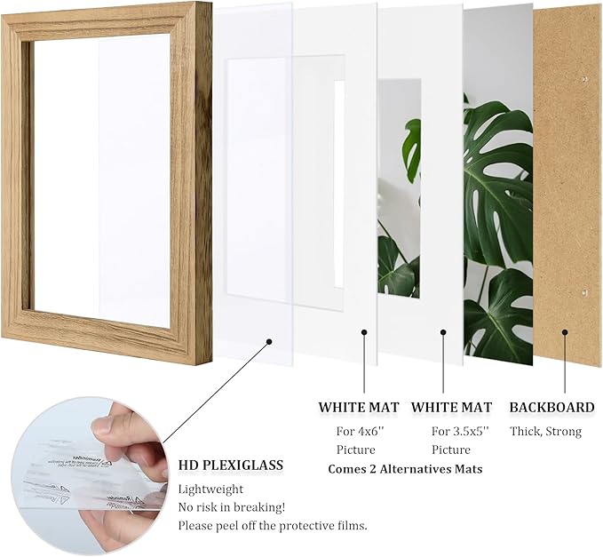 Egofine 5x7 Picture Frames with Plexiglass, Display Pictures 3.5x5/4x6 with Mat or 5x7 Without Mat Set of 4 for Tabletop and Wall Mounting, Carbonized Brown