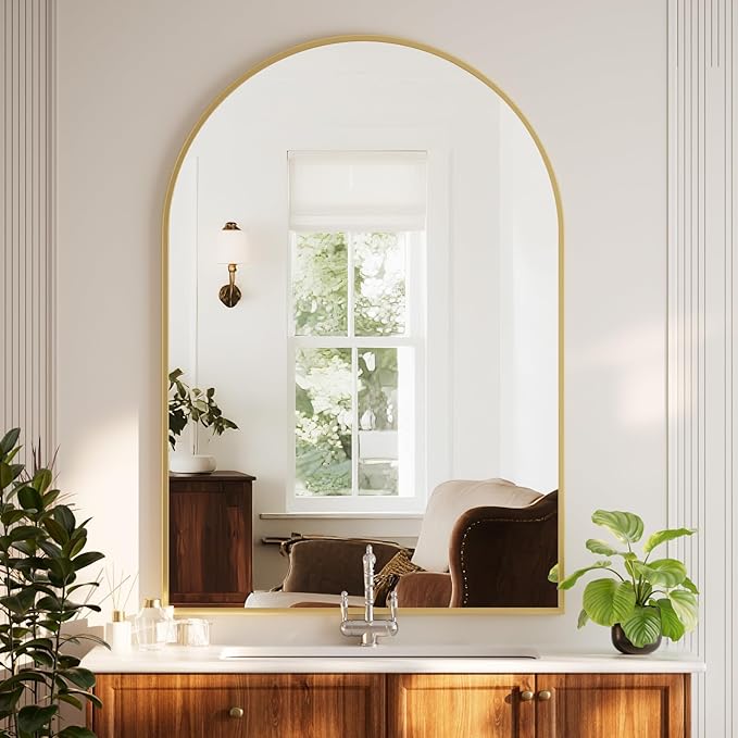 HARRITPURE 32"x48" Arched Bathroom Mirror - Gold Wall Mounted Vanity Mirror Aluminum Alloy Frame Large Arch Wall Mirror for Living Room, Bedroom and Entryway