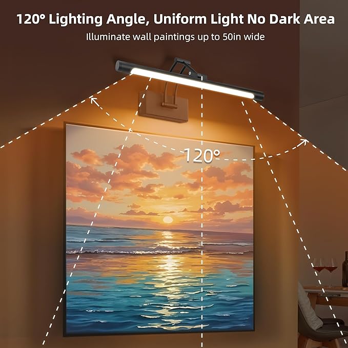 16“ Picture Lights for Wall Battery Operated, Wireless Picture Light with Remote, Rechargeable Wall Light 3000K/4000K/6000K Dimmable, Art Lighting for Paintings Frame Gallery Dartboard Light, Black
