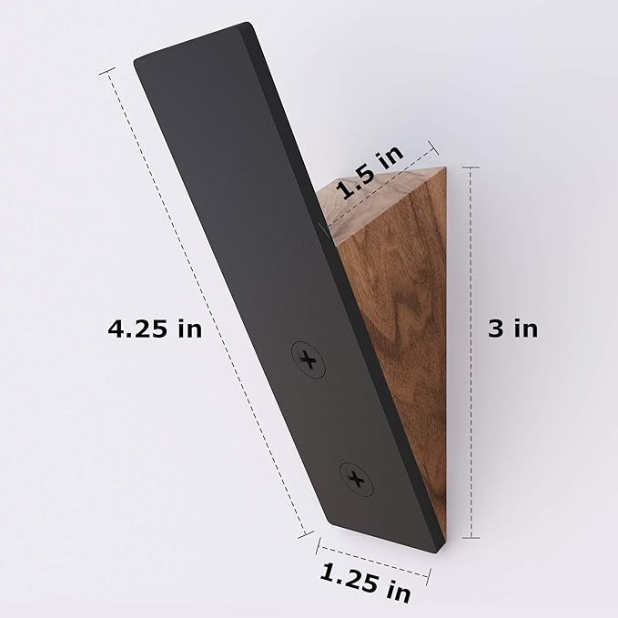 Homeforia Walnut Wood Coat Hooks, High End Walnut Wood & Black Metal Wall Mounted Coat Hooks, Mid-Century Modern Clothes Hooks, Heavy Duty Wooden Hooks for Hanging Coats, Hats, Towels & More, Set of 2