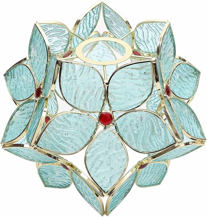 Bieye S10932 Tiffany Style Stained Glass Flower Petal Lampshade (Textured Aqua Blue, 8" Apple Blossom)