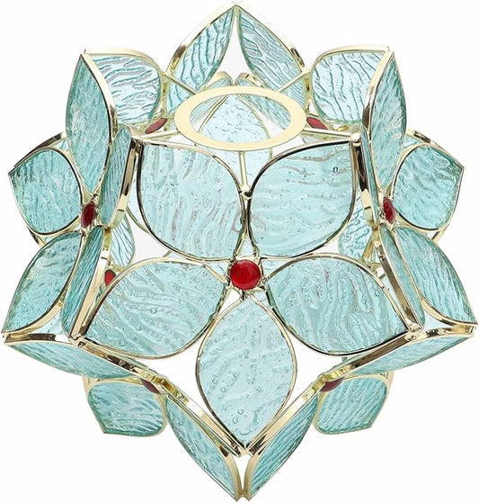 Bieye S10932 Tiffany Style Stained Glass Flower Petal Lampshade (Textured Aqua Blue, 8" Apple Blossom)