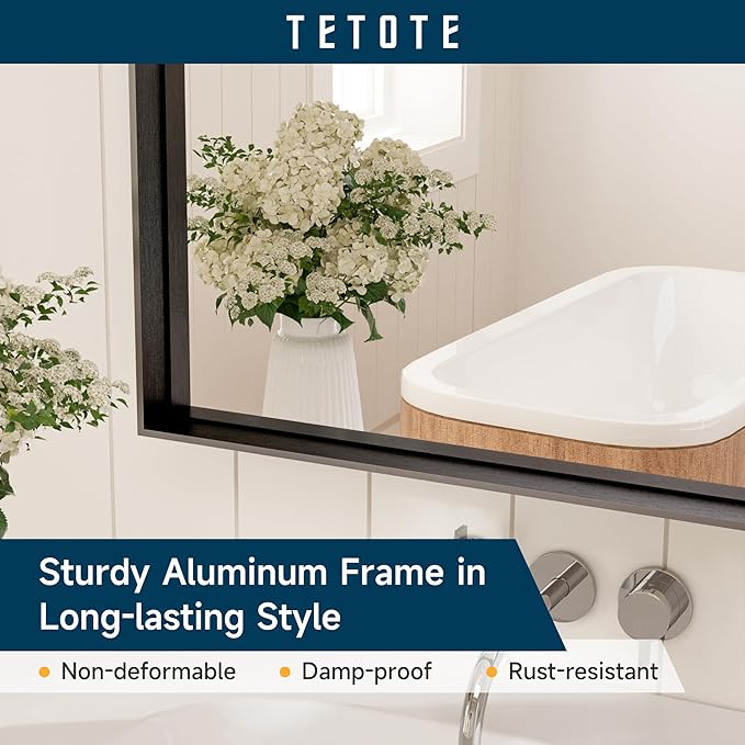 TETOTE Black Arched Mirror for Bathroom, 30 x 33 Matte Black Metal Framed Arch Mirror, Tempered Glass Wall Mounted Decorative Mirror for Eclectic Home Decor