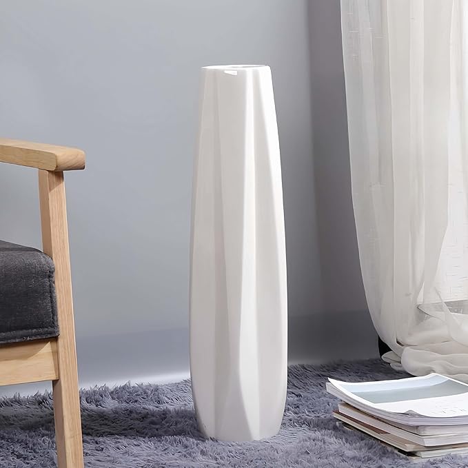 Ceramic Large Floor Vase, GDSZJLJ White 28" Tall Flower Vase Decorative Vases for Living Room Modern Home Decor Office Bedroom Kitchen Wedding House Décor, Gift for Wedding Housewarming