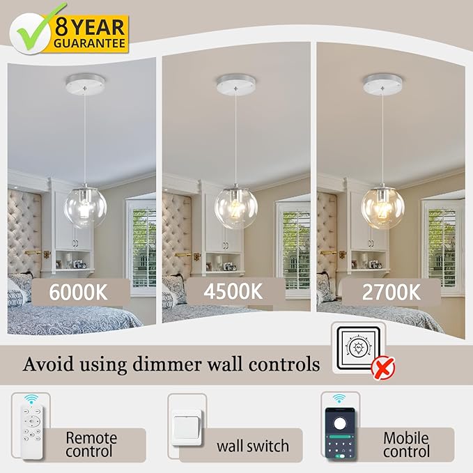 1 Light Globe Pendant Light for Kitchen Island Silver Pendant Light Fixtures with Clear Glass Globe Hanging Lights for Bedroom,Hallway,Bar