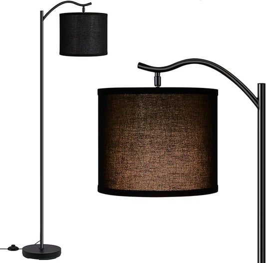 Montage Mid Century Arched Floor Lamp with Black Linen Shade, E26 Socket, Footswitch - Perfect for Living Room, Bedrooms, Office or Corner