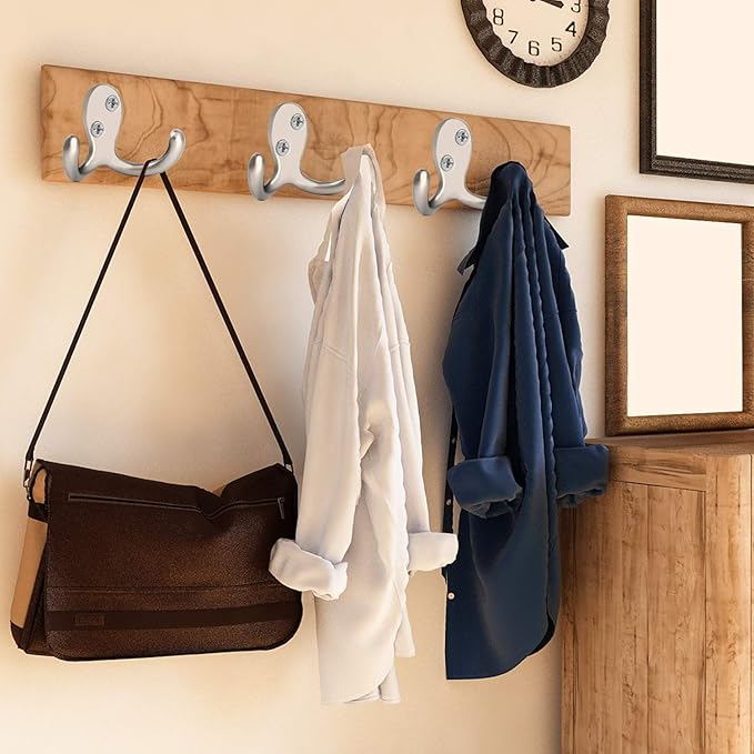 IBosins 8 Pack Heavy Duty Double Prong Coat Hooks Wall Mounted with 16 Screws Retro Double Hooks Utility Hooks for Coat, Scarf, Bag, Towel, Key, Cap, Cup, Hat