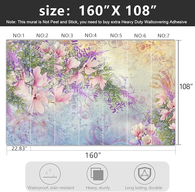 -Magnolia Flower Botanical Floral Fabric Wallpaper Living Room Bedroom Bathroom Flowers Wall Mural- 160"x108"（ not Peel and Stick）