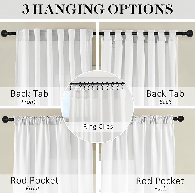 DONREN White Semi Sheer Curtains Linen Blend, Rod Pocket and Back Tab Linen Textured Semi Voile for Bedroom and Living Room, Light Filtering Privacy Window Treatments, W50 x L120, White, 2 Panels