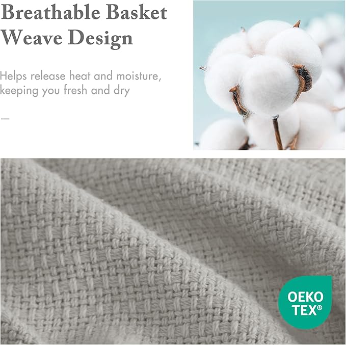 Madison Park Freshspun Basketweave Luxury Cotton Blanket Grey 90x90 Full/Queen Size Basketweave Premium Soft Cozy 100% Cotton For Bed, Couch or Sofa
